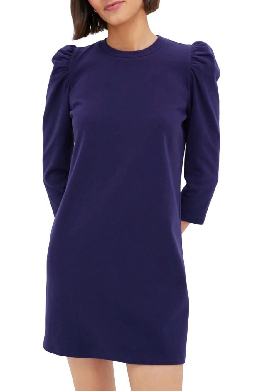 Pomander Place Vesty Mini Dress Womens Size L Navy Blue Cotton 3/4 Sleeve